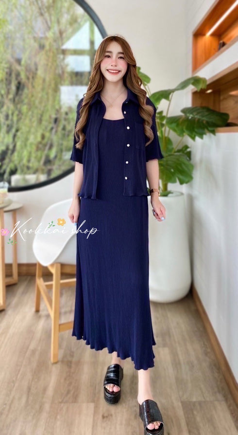 Women Casual Pleated Two Piece Sets